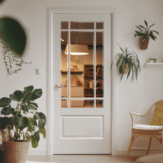 Image: Downham Internal Door - Bevelled Clear Glass - White Primed