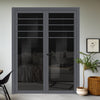 Drake Solid Wood Internal Door Pair UK Made DD0108T Tinted Glass - Stormy Grey Premium Primed - Urban Lite® Bespoke Sizes