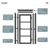 EasiKit Internal Door and Frame Kit - Soho 4 Pane Black Primed Internal Door - Clear Glass