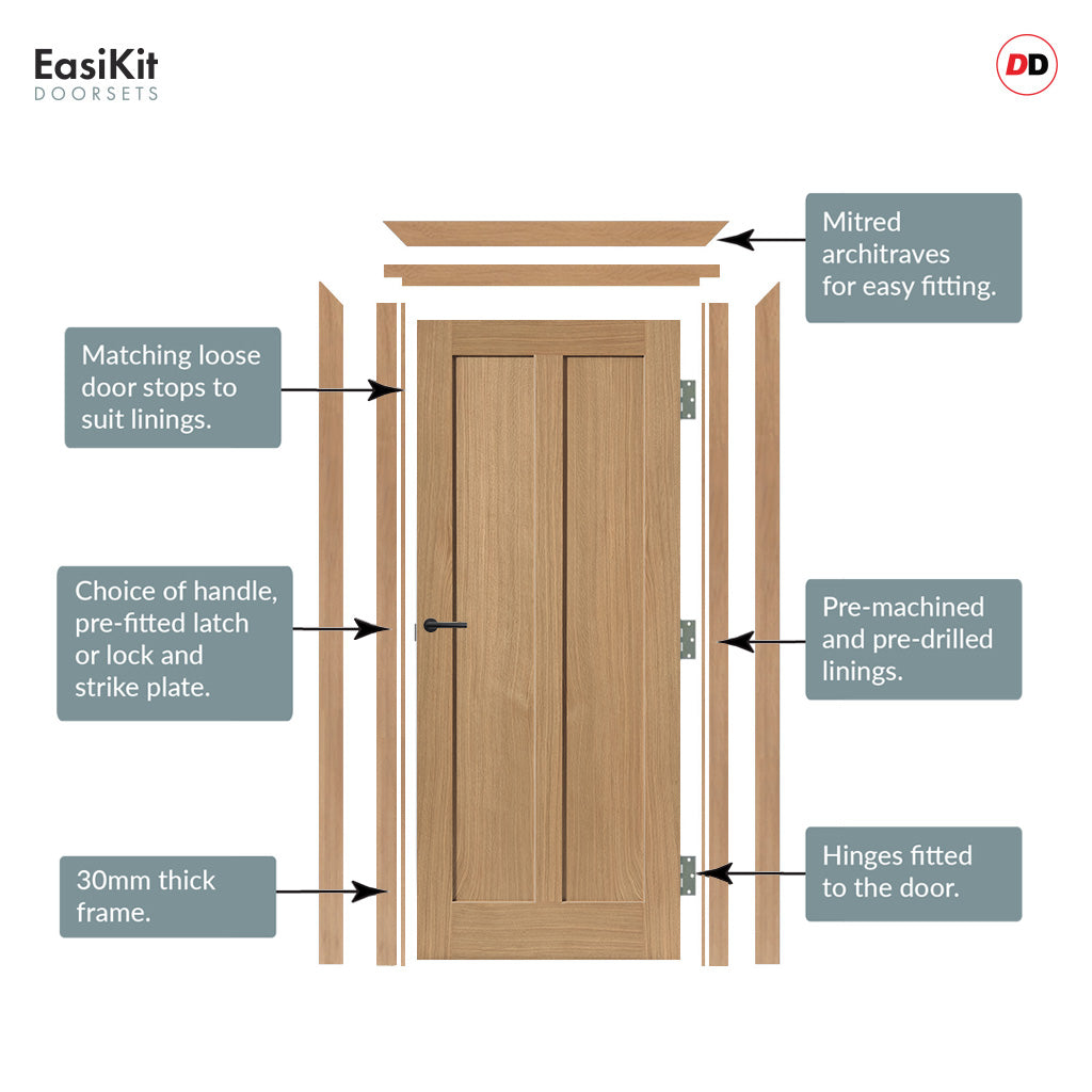 EasiKit Internal Door and Frame Kit - J B Kind Oak Shaker Eiger Intern