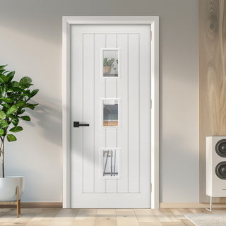 Image: EasiKit Internal Door and Frame Kit - Ely White Primed Internal Door - Clear Glass