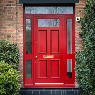 Image: Exterior Victorian Nightingale 1L 4P Door with Two Sidelights & Transom - Customisable: Size, Colour, Glass and Sidelight Options