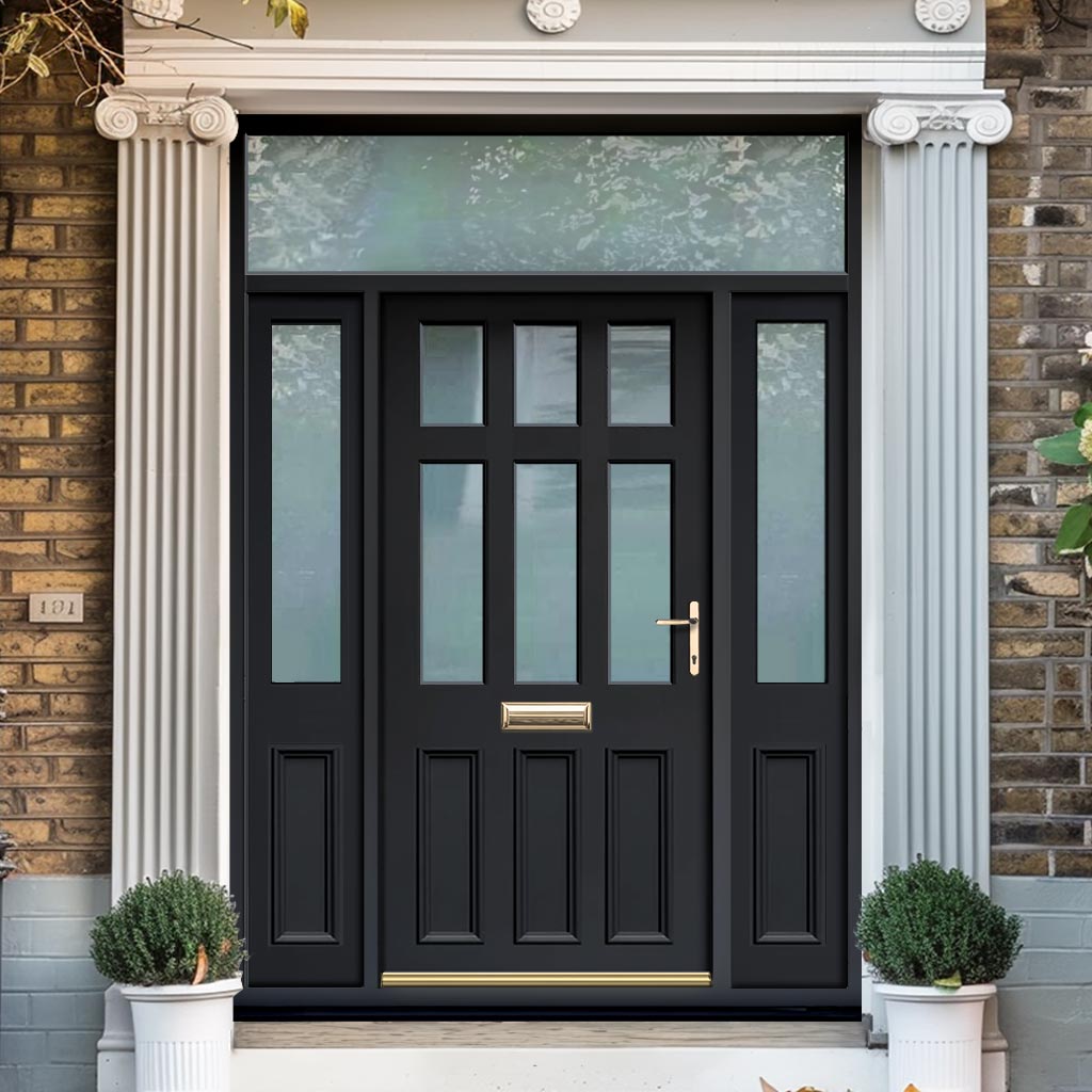 Exterior Victorian Blackwell 6L 3P Front Door with Two Sidelights & Transom - Customisable: Size, Colour, Glass and Sidelight Options