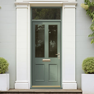 Image: Exterior Colonial 2L 2P Front Door with Transom - Customisable: Size, Colour, Glass Options