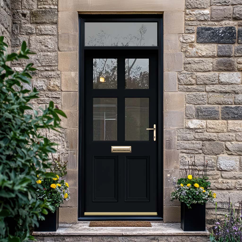 Exterior Colonial 4L 2P Front Door with Transom - Customisable: Size, Colour, Glass Options