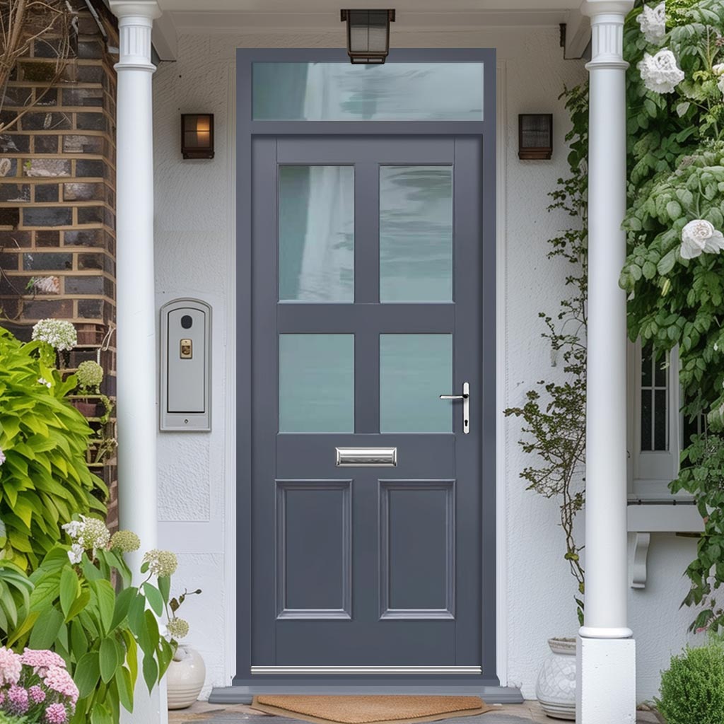 Exterior Victorian Ailsa 4L 2P Front Door with Transom - Customisable: Size, Colour, Glass Options