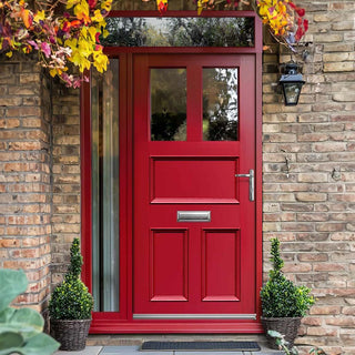 Image: Exterior Victorian Arran 2L 3P Front Door with Single Sidelight and Transom - Customisable: Size, Colour, Glass and Sidelight Options