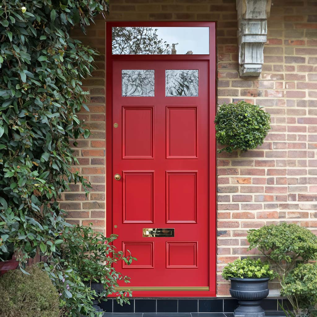 Exterior Victorian Bird 2L 6P Front Door with Transom - Customisable: Size, Colour, Glass Options