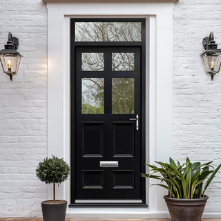 Image: Exterior Victorian Bird 4L 4P Front Door with Transom - Customisable: Size, Colour, Glass Options