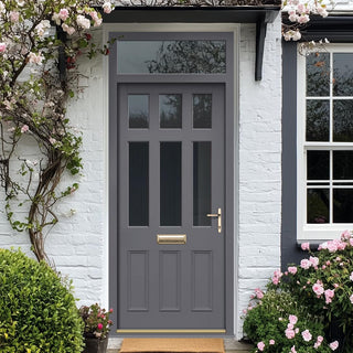 Image: Exterior Victorian Blackwell 6L 3P Front Door with Transom - Customisable: Size, Colour, Glass Options