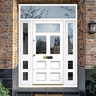 Image: Exterior Victorian Bronte 1L 6P Front Door with Two Sidelights & Transom - Customisable: Size, Colour, Glass and Sidelight Options (Copy)