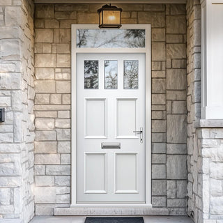 Image: Exterior Victorian Gaskell 3L 4P Front Door with Transom - Customisable: Size, Colour, Glass Options