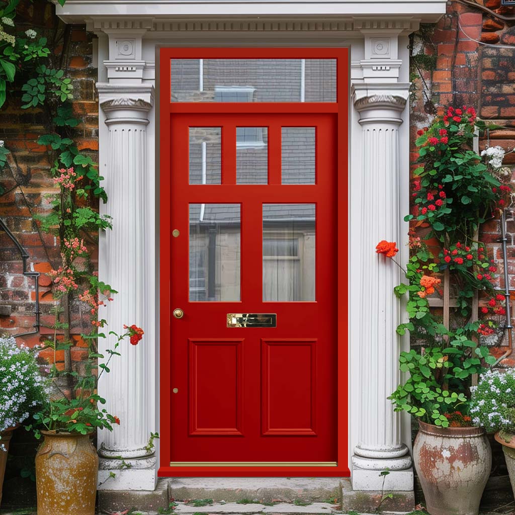 External Victorian Gaskell Front Door with Transom - Customisable: Size, Colour, Glass Options