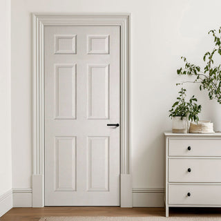 Image: White Fire Internal Door, Textured 6 Panel Internal Door - 1/2 Hour Rated - White Primed