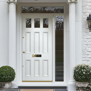 Image: Exterior Victorian Blackwell 3L 6P Front Door with Single Sidelight and Transom - Customisable: Size, Colour, Glass and Sidelight Options