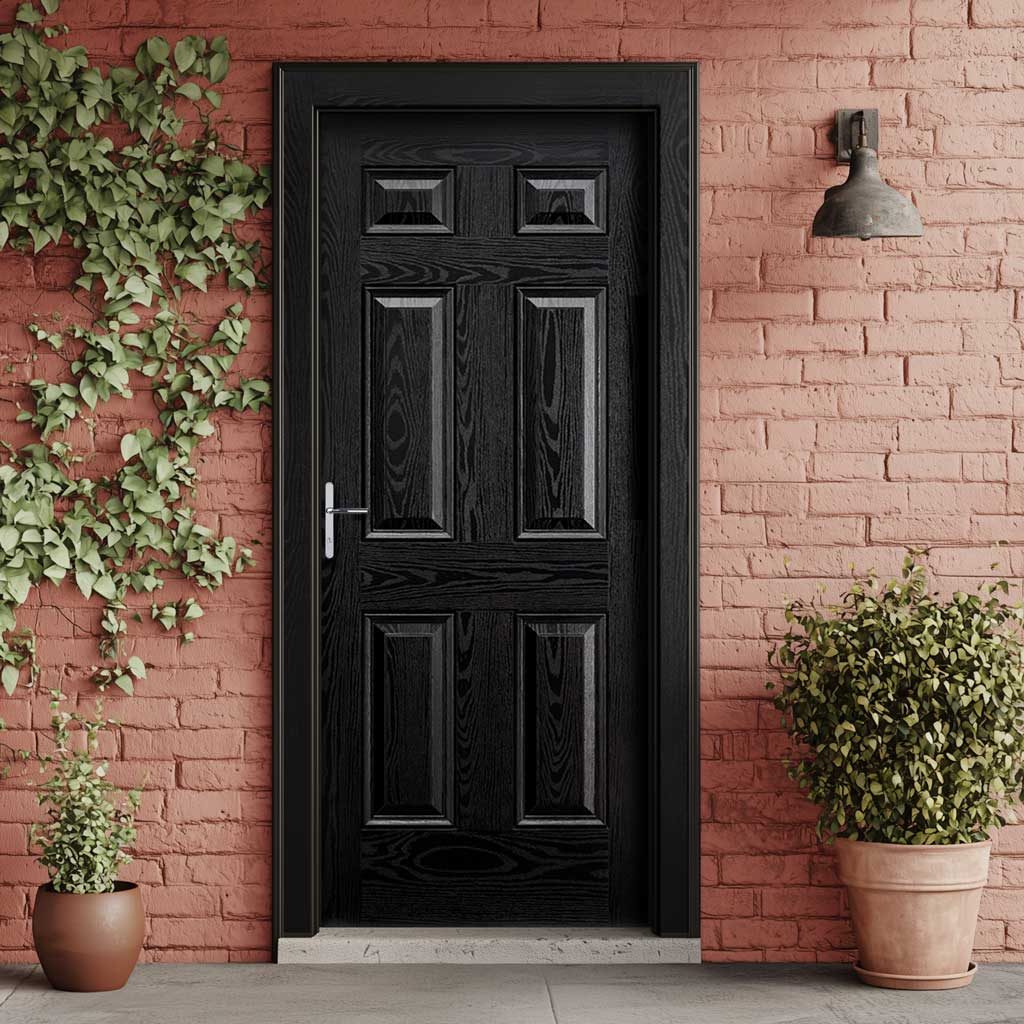 GRP Black & White Colonial 6 Panel Composite Front Door - No Frame or Fittings