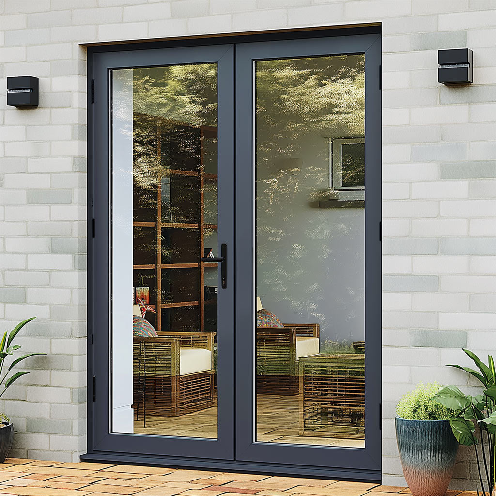 External Patio French AluVu Door Set - Fully Finished In Anthracite Grey - 1200mm x 2090mm - Opens In