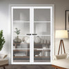 Florence Solid Wood Internal Door Pair UK Made DD0114C Clear Glass - Cloud White Premium Primed - Urban Lite® Bespoke Sizes