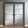 Florence Solid Wood Internal Door Pair UK Made DD0114F Frosted Glass - Stormy Grey Premium Primed - Urban Lite® Bespoke Sizes