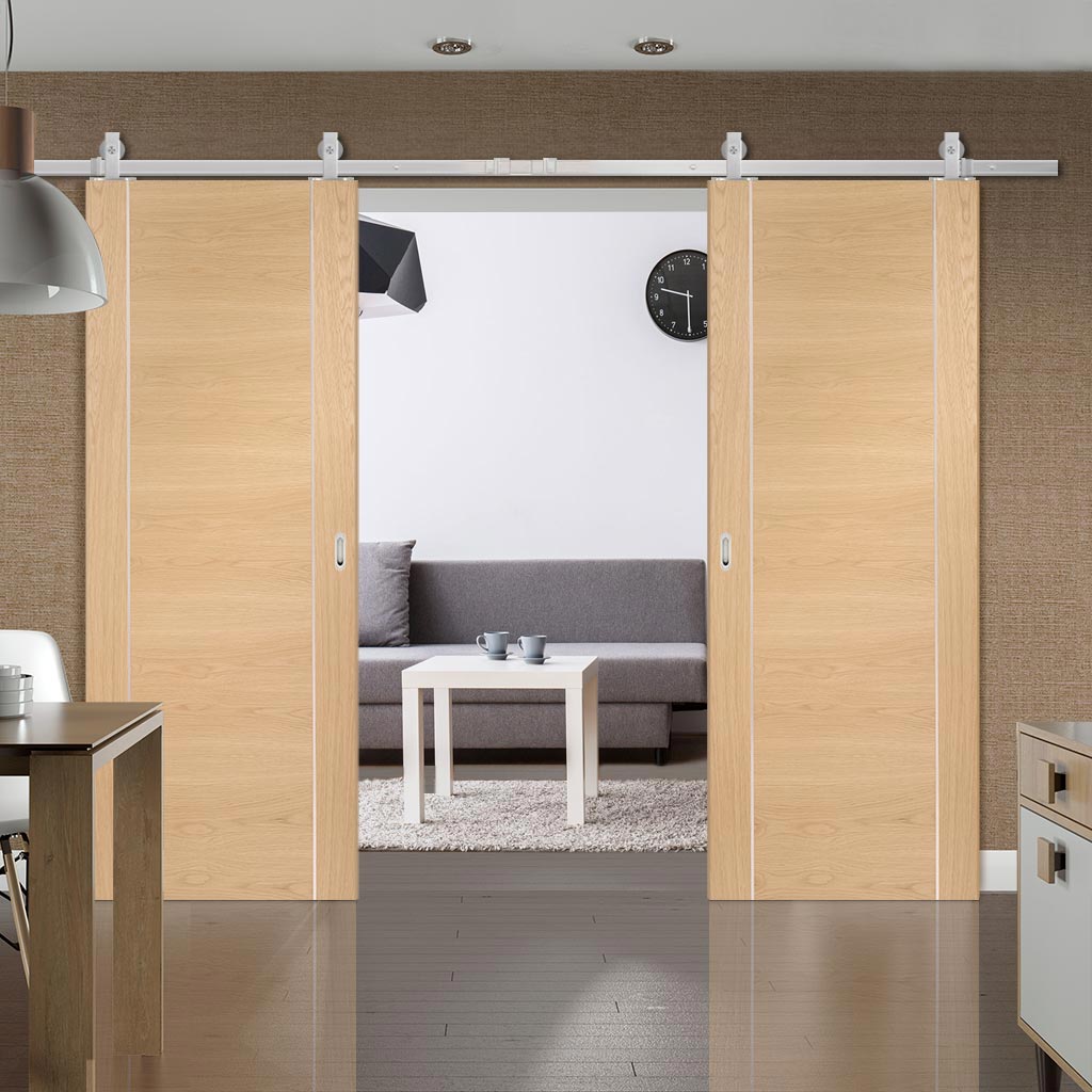 Top Mounted Stainless Steel Sliding Track & Double Door - Forli Oak Fl