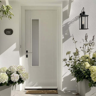 Image: GRP White Newbury Composite Front Door - Frosted Double Glazing - No Frame or Fittings