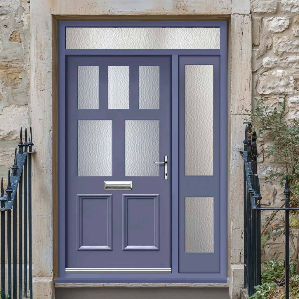 External Victorian Gaskell 5L 2P Front Door with Single Sidelight and Transom - Customisable: Size, Colour, Glass and Sidelight Options