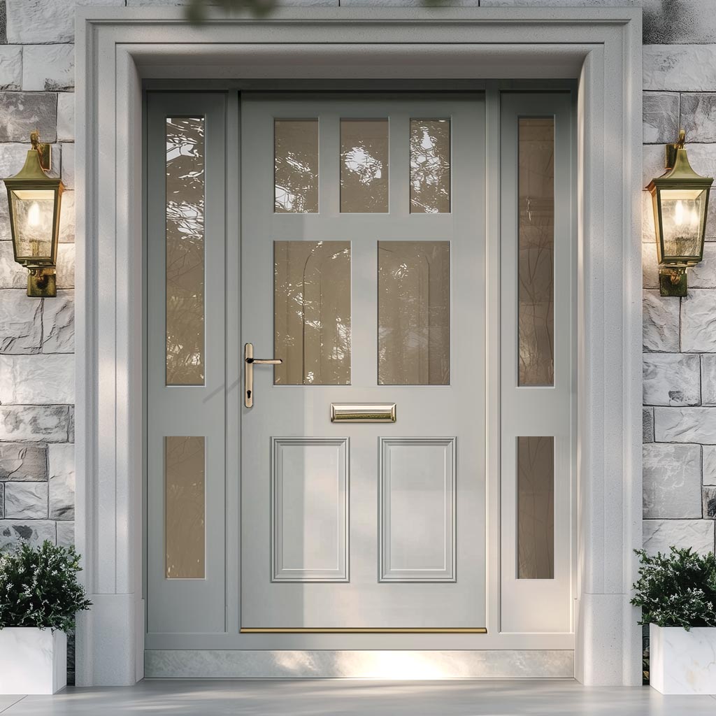 External Victorian Gaskell Front Door with Two Sidelights - Customisable: Size, Colour, Glass and Sidelight Options