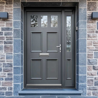 Image: Exterior Victorian Gaskell 3L 4P Front Door with Single Sidelight - Customisable: Size, Colour, Glass and Sidelight Options