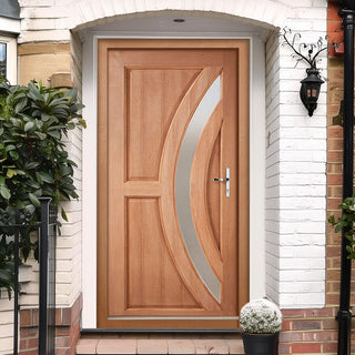 Image: Harrow Hardwood Front Door and Frame Set with Fittings - Frosted Toughened Double Glazing