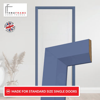 Image: Made to Size Thruframe Interior Heather Blue Primed MDF Door Lining Frame and Modern Architrave Set - Suits Single Doors