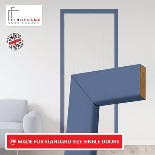 Image: Made to Size Thruframe Interior Heather Blue Primed MDF Door Lining Frame and Simple Architrave Set - Suits Single Doors