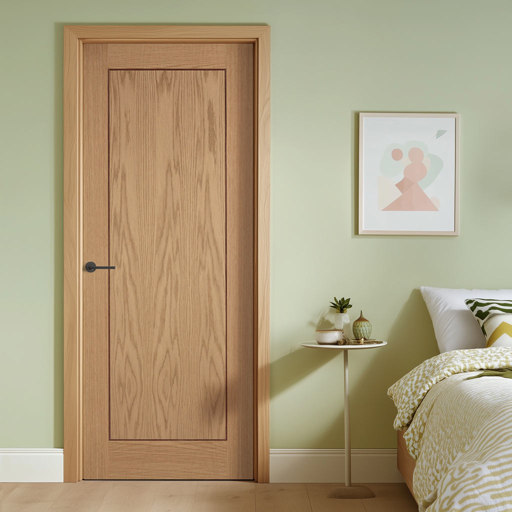 Oak 1 Panel Inlay Flush Fire Internal Door - 30 Minute Fire Rated - Prefinished