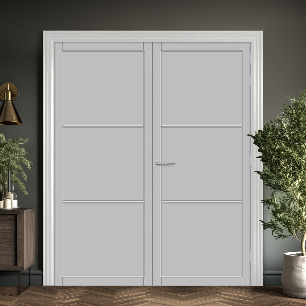 Iretta Panel Solid Wood Internal Door Pair UK Made DD0115P - Mist Grey