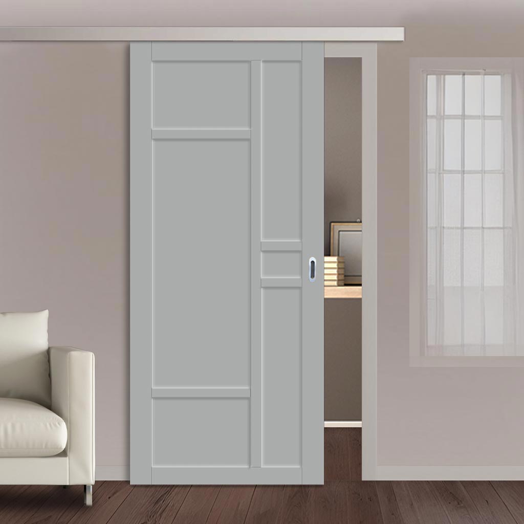 Single Sliding Door & Premium Wall Track - Eco-Urban® Isla 6 Panel Door DD6429 - 6 Colour Options