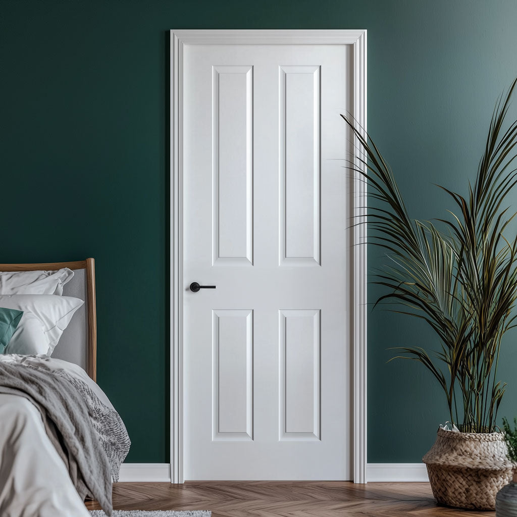 JBK Canterbury 4 Panel White Fire Internal Door - Smooth - 1/2 Hour Fire Rated