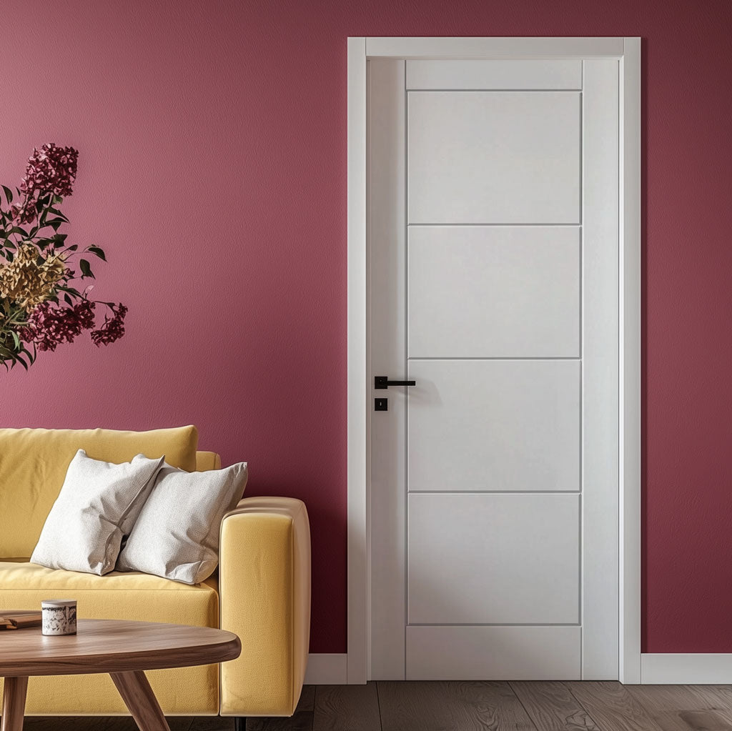 JBK White Contemporary Quattro Smooth Moulded Panel Internal Door - White Primed