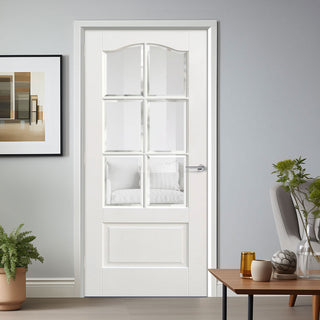 Image: EasiKit Internal Door and Frame Kit - Kent 6 Pane Internal Door - Bevelled Clear Glass - White Primed