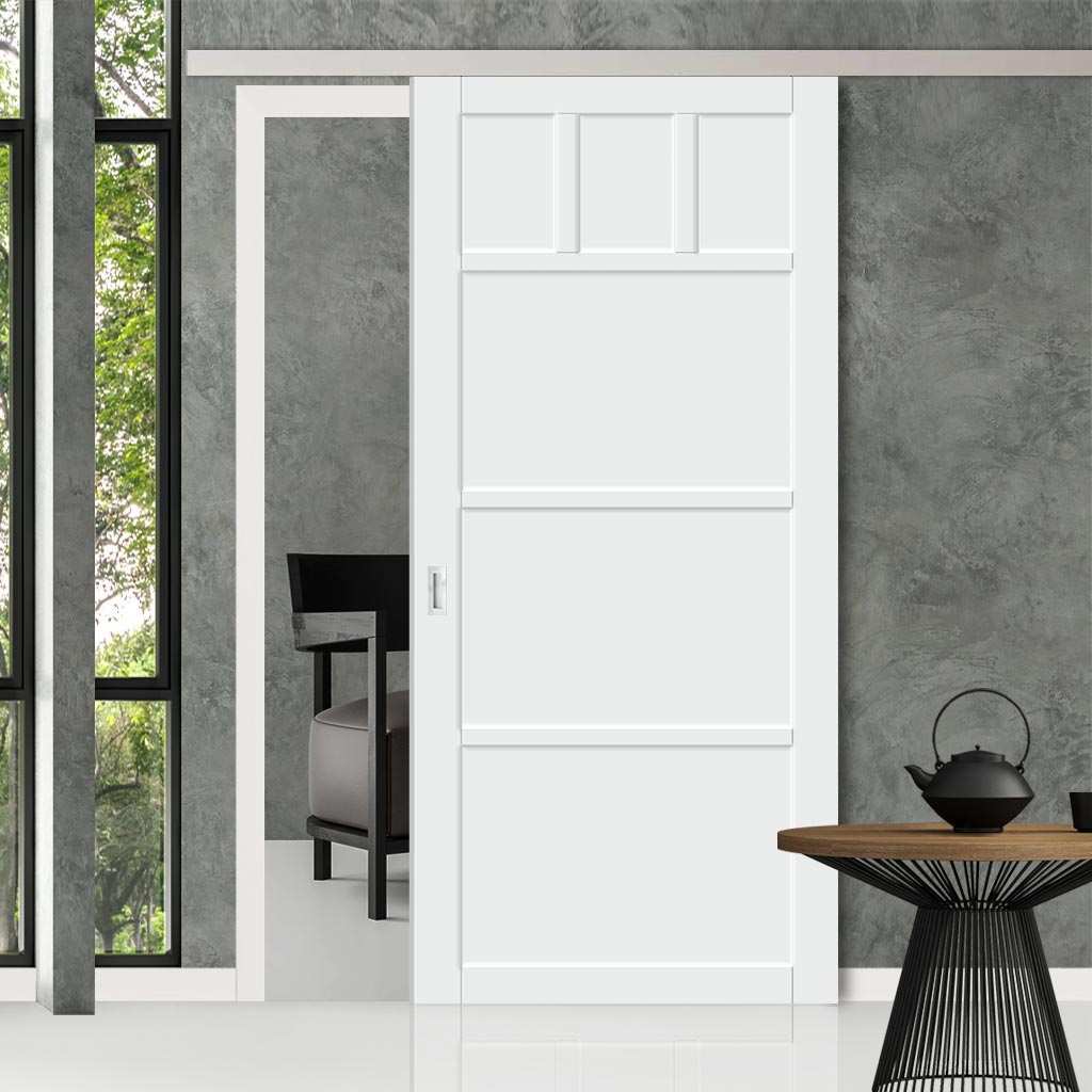 Single Sliding Door & Premium Wall Track - Eco-Urban® Lagos 6 Panel Door DD6427 - 6 Colour Options