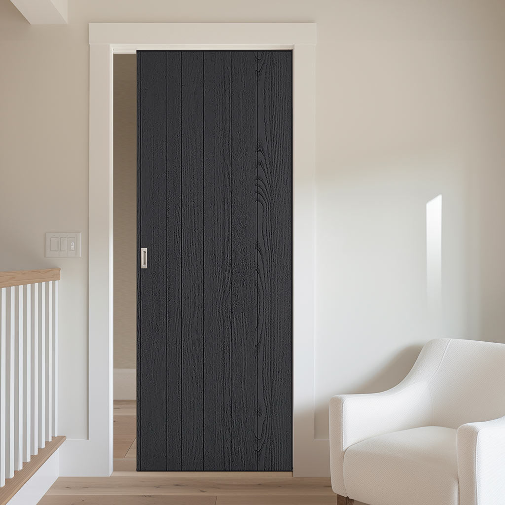 Laminate Montreal Black Single Evokit Pocket Door - Prefinished