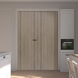 Image: Laminate Monaco Flush Light Grey Internal Door Pair with Contrasting Lines - Prefinished