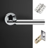 Turin Door Lever Handle Pack - 3 Radius Cornered Hinges - Polished Chrome Finish