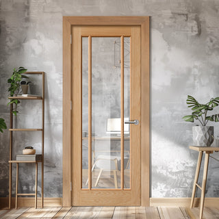 Image: EasiKit Internal Door and Frame Kit - Lincoln 3 Pane Oak Internal Door - Clear Glass