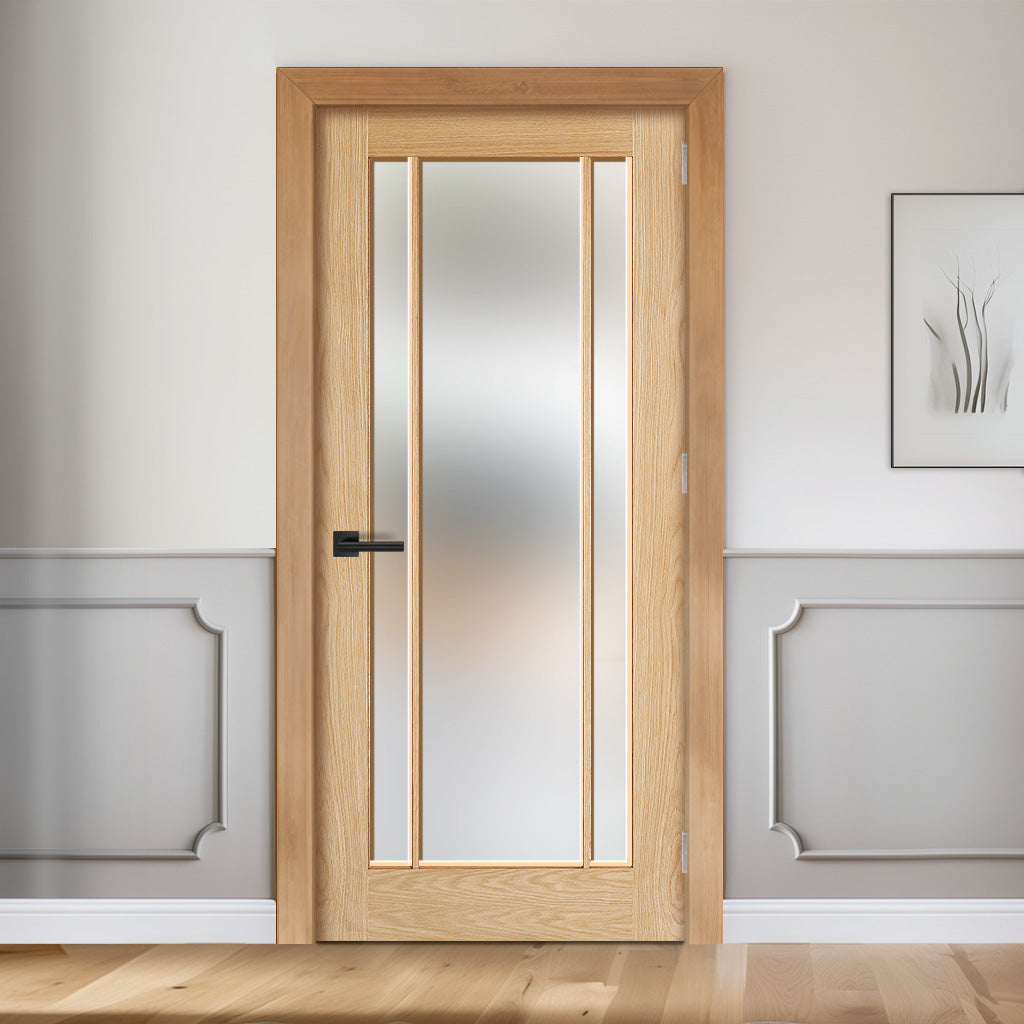 EasiKit Internal Door and Frame Kit - Lincoln Glazed Oak Internal Door - Frosted Glass