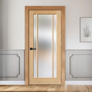 Image: EasiKit Internal Door and Frame Kit - Lincoln Glazed Oak Internal Door - Frosted Glass