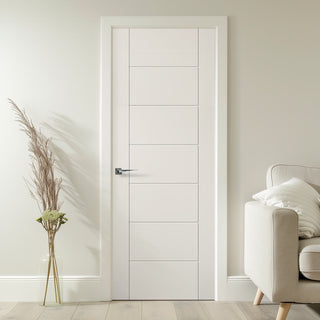 Image: Fire Rated Internal Door - Linear 7 Panel Door - White Laminated - Prefinished