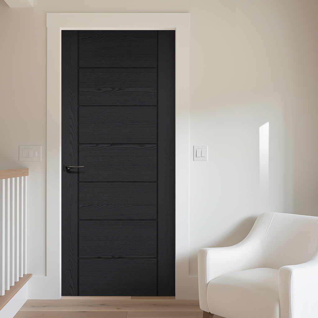 Fire Rated Internal Door - Linear 7 Panel Door - Black Laminated - Prefinished