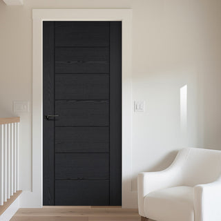 Image: Fire Internal Door - Linear 7 Panel Door - Black Laminated - Prefinished