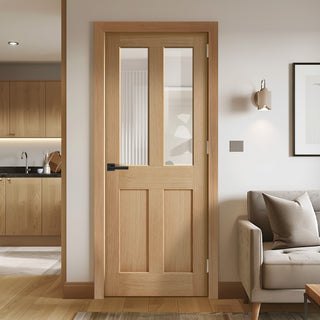 Image: EasiKit Internal Door and Frame Kit - London 2 Pane Oak Internal Door - Clear Glass