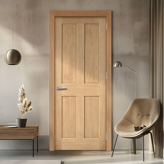 Image: EasiKit Internal Door and Frame Kit - London 4 Panel Oak Internal Door