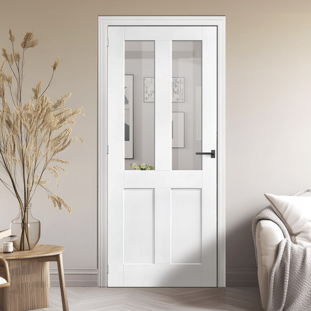 London 2L Internal Door - White Primed - Clear Glass